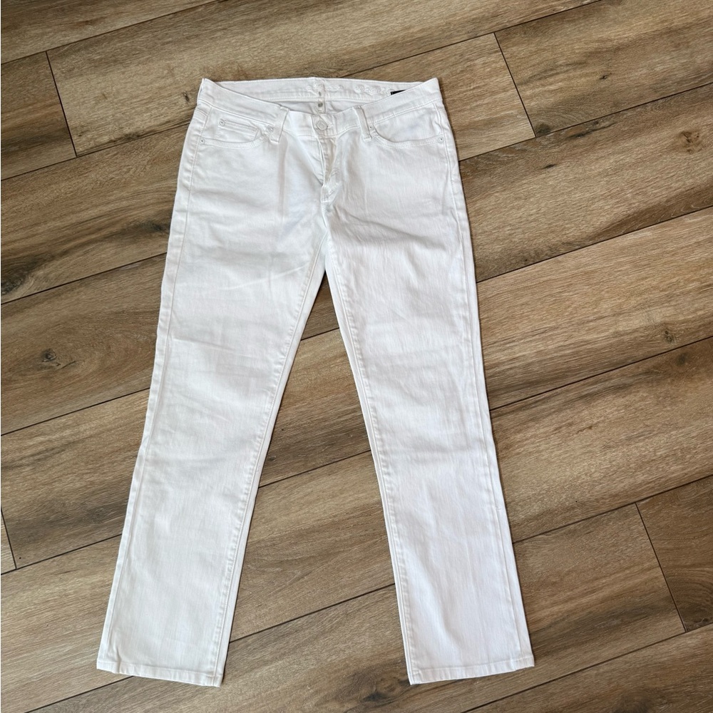 “7 For All Mankind Women’s White Straight Leg Jeans Size 29 Stretch Mid Rise